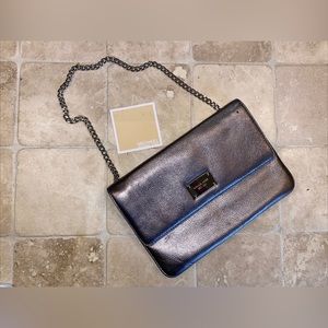 Michael Kors Pewter Gray Pebbled Soft Leather Clutch Fold Over Purse